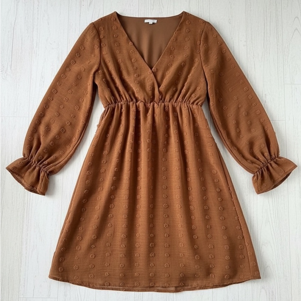 Baltic Born Midi Dress Burnished Brown Long Sleeve V Neck XL Paisley - Picture 2 of 5